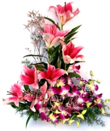 Rich Arrangement of Lilies and Orchids