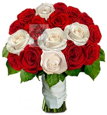 Bunch of Red and White Roses