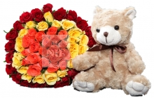 Mixed Roses and Cute Teddy