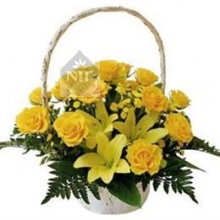 Yellow Lilies and Roses