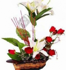 Basket of Lilies and Roses